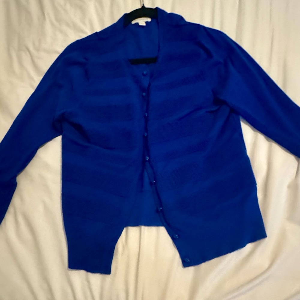 Vibrant deep blue cardigan sweater with buttons